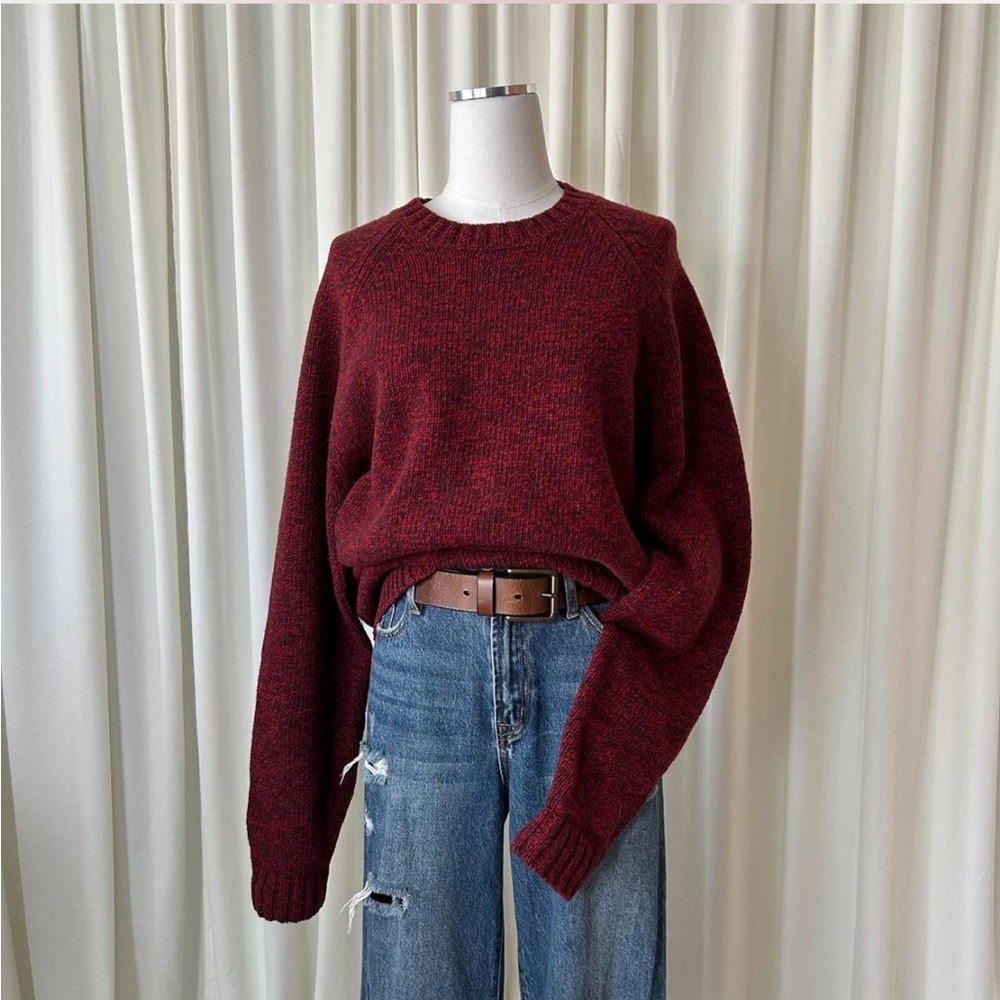 Vintage Lands’ End 100% wool crewneck sweater Burgundy red oversized - Picture 4 of 9
